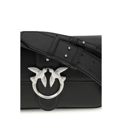 PINKO Black Calf Leather Bos Taurus Shoulder Bag