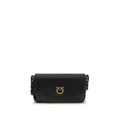 PINKO Black Calf Leather Bos Taurus Shoulder Bag