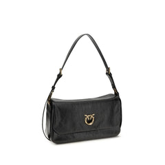 PINKO Black Calf Leather Bos Taurus Shoulder Bag