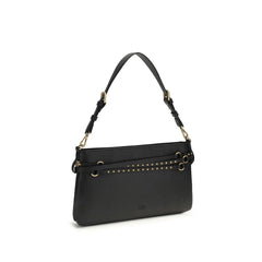 PINKO Black Calf Leather Bos Taurus Shoulder Bag
