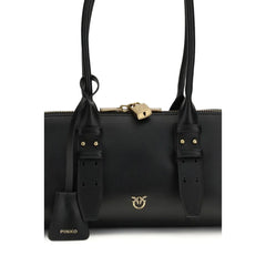 PINKO Black Calf Leather Bos Taurus Shoulder Bag
