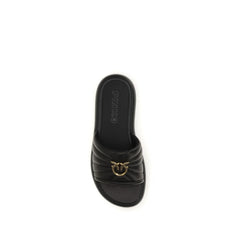 PINKO Black Calf Leather Bos Taurus Slides