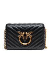 PINKO Black Leather Love Click Mini Shoulder Bag - Shoulder Bags