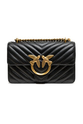 PINKO Black Leather Love One Mini Shoulder Bag - Shoulder Bags