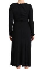 PINKO Black Nylon Stretch Long Sleeves Deep V-neck Maxi Dress - IT40|S - Dresses