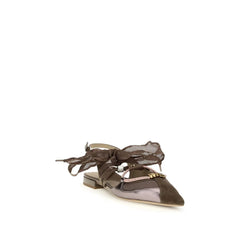 PINKO Brown Calf Leather Bos Taurus Ballet Flats - EU38/US8
