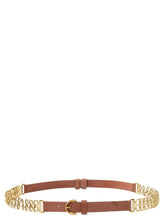 PINKO women's regular belt in smooth brown calfskin leather featuring a signature gold-tone Love Birds metal buckle.