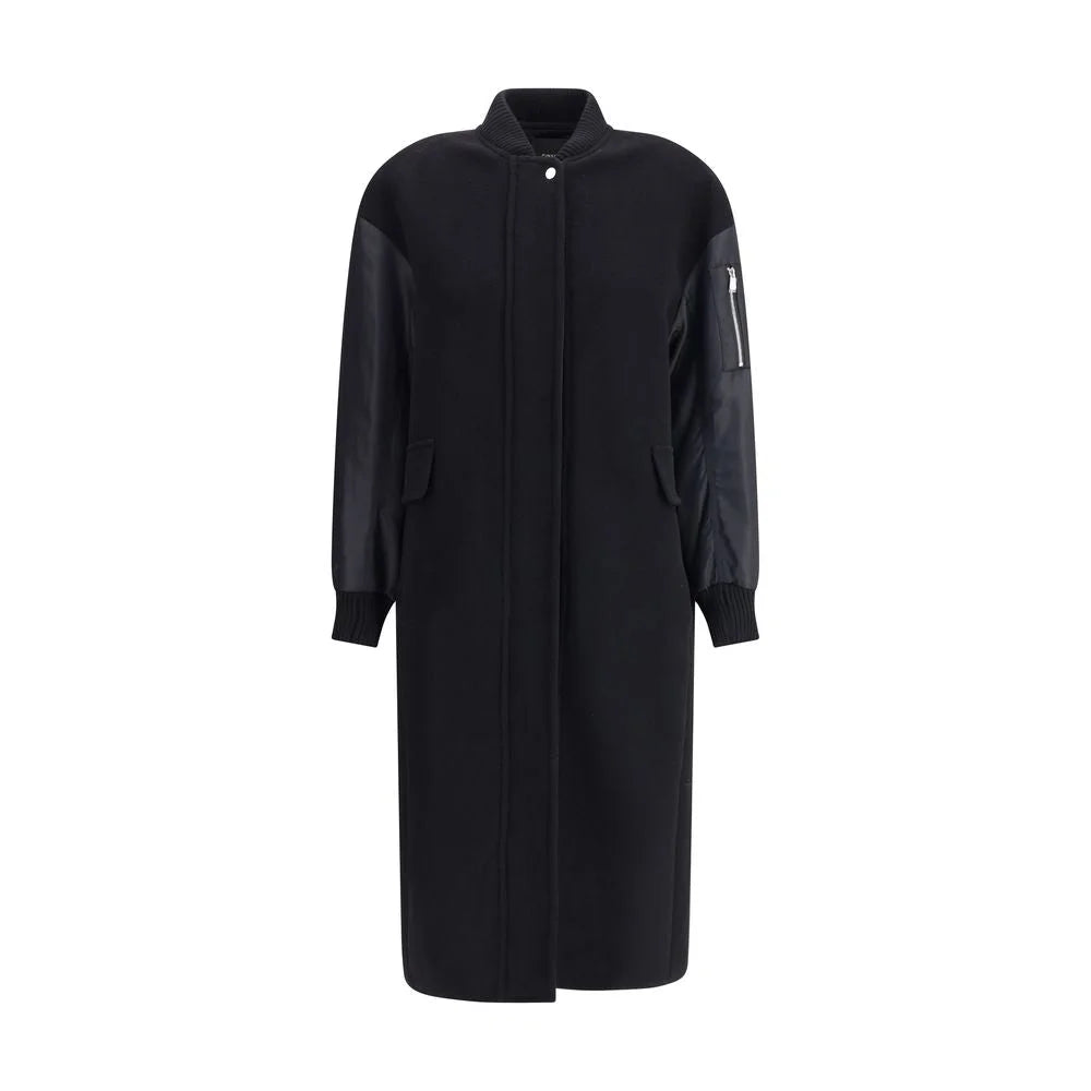 PINKO Long Coat in wool-blend cloth and technical satin - Overcoats