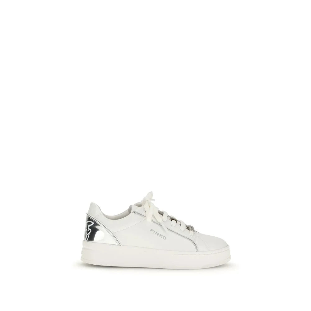 PINKO White Calf Leather Bos Taurus Low Top Sneakers