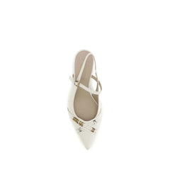 PINKO White Calf Leather Bos Taurus Mid Heel Pumps