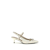 PINKO White Calf Leather Bos Taurus Mid Heel Pumps