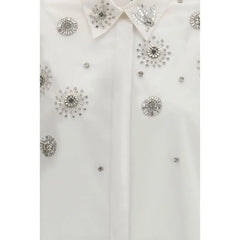 PINKO White Calf Leather Bos Taurus Pattern Shirt