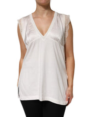 PINKO White Silk Blend Lace Trim Sleeveless V-Neck Women’s Top - M - Tank Tops
