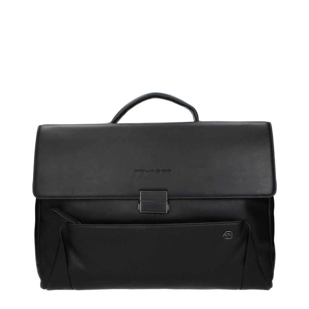 Piquadro Black Leather Business And Laptop Bag