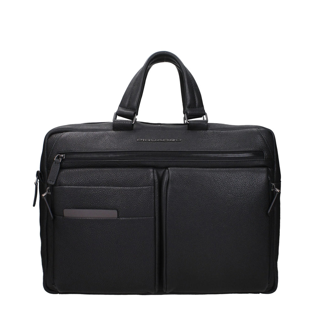 Piquadro Black Leather Business And Laptop Bags