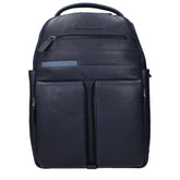 Piquadro men's blue leather backpack featuring a structured silhouette and refined Italian craftsmanship.