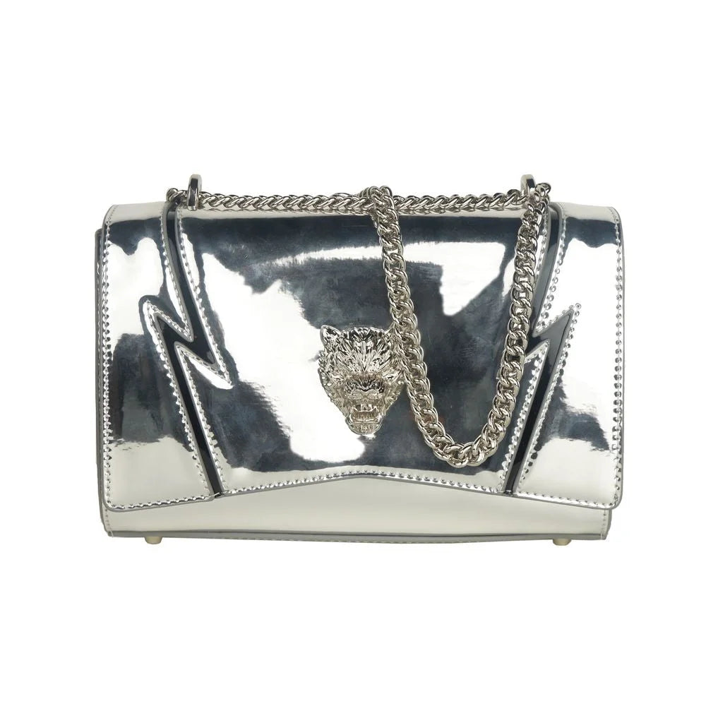 Plein Sport Elegant Gray Chain-Strapped Shoulder Bag - Shoulder Bags
