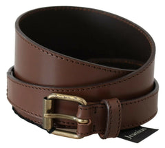 PLEIN SUD Brown Genuine Leather Rustic Metal Buckle Belt - 95 cm / 38 Inches - Belts