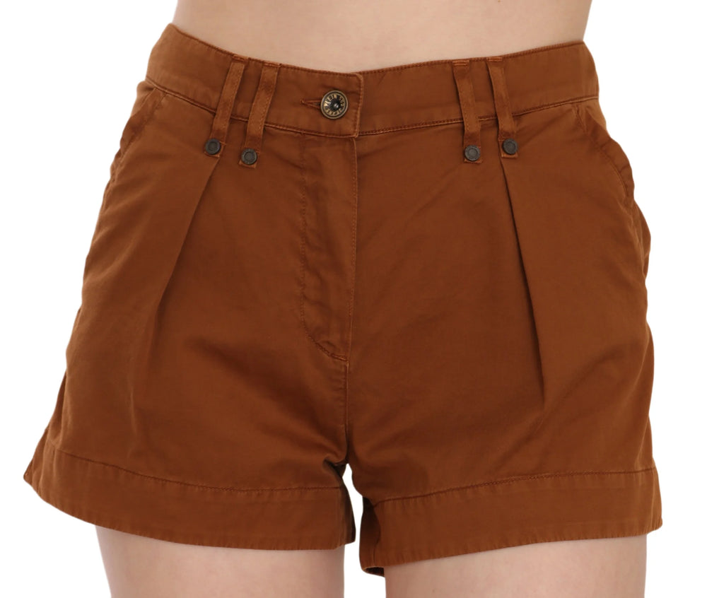 PLEIN SUD Brown Mid Waist Cotton Denim Mini Shorts - IT38|XS - Short Trousers
