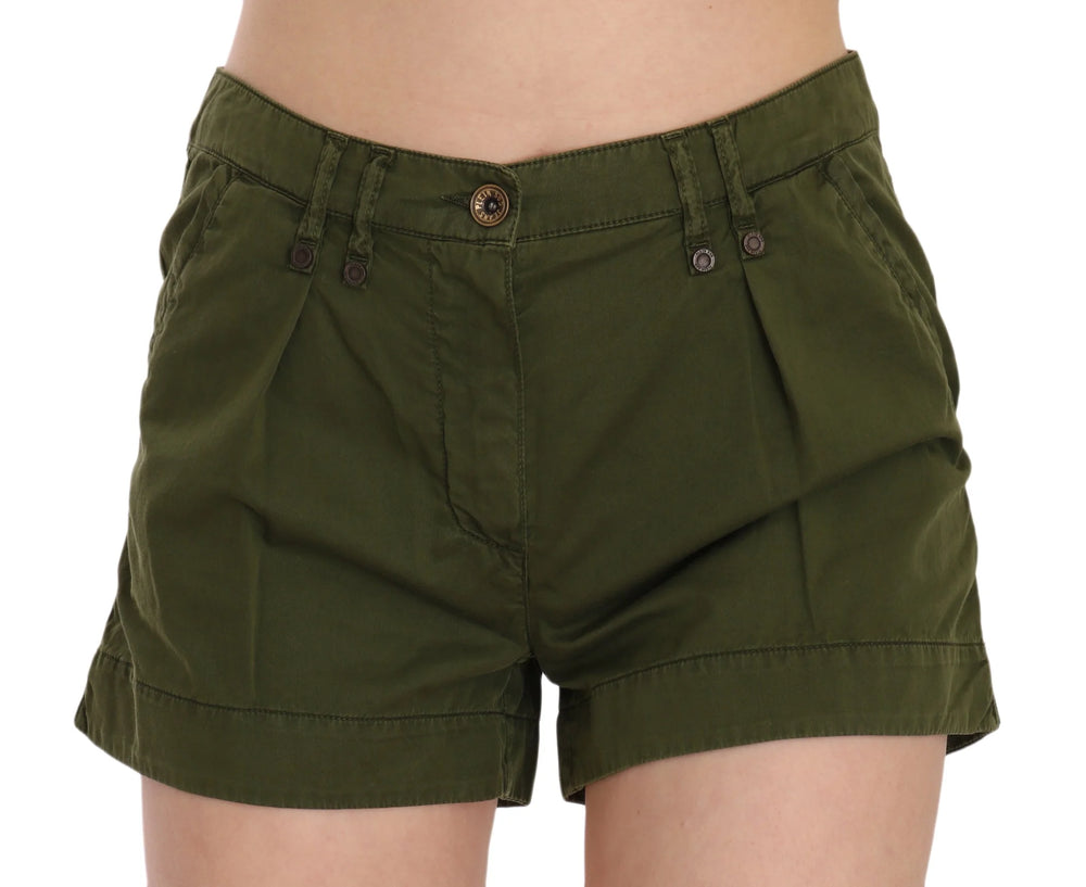 PLEIN SUD Green Mid Waist 100% Cotton Mini Shorts - IT40|S - Short Trousers
