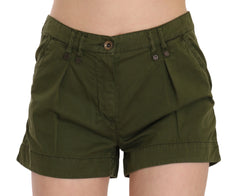 PLEIN SUD Green Mid Waist 100% Cotton Mini Shorts - IT40|S - Short Trousers