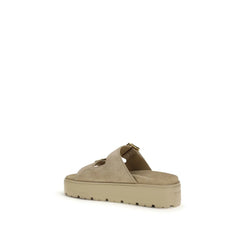 Prada Beige Calf Leather Bos Taurus Platform Sandals - EU41/US11