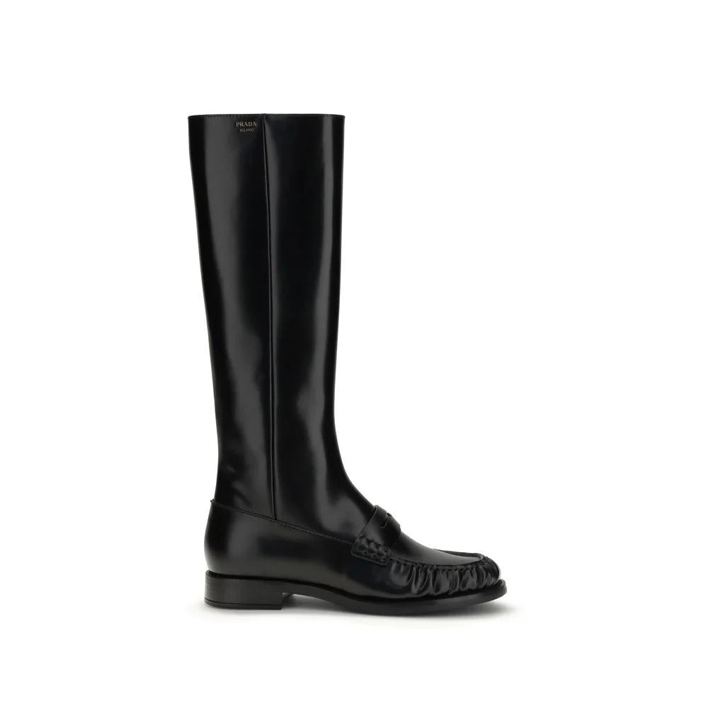 Prada Black Calf Leather Bos Taurus Boots