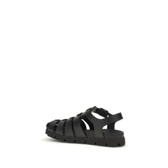 Prada Black Calf Leather Bos Taurus Flat Sandals