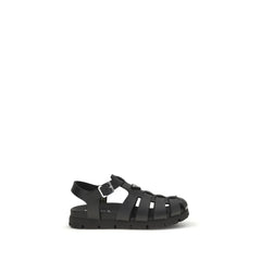 Prada Black Calf Leather Bos Taurus Flat Sandals - EU43/US10