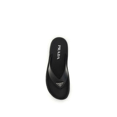 Prada Black Calf Leather Bos Taurus Flip-Flop Sandals - EU40/US7