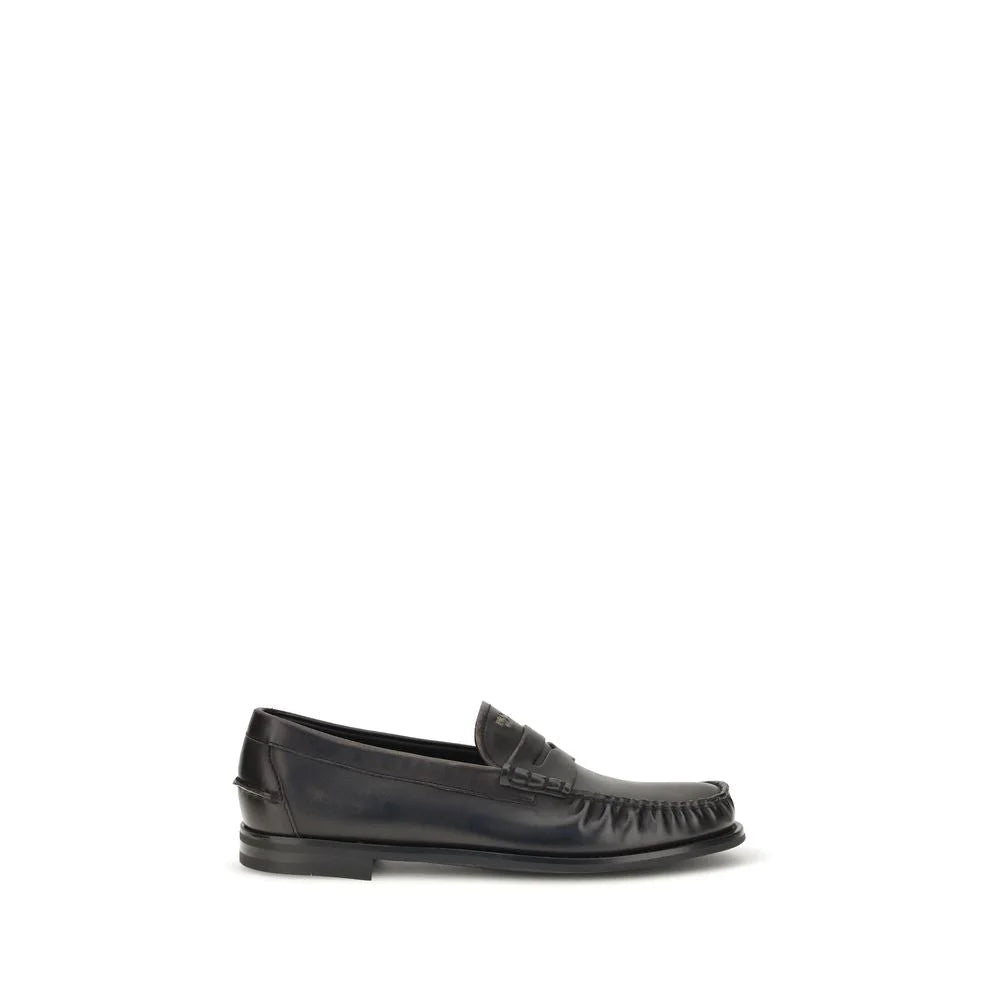 Prada Black Calf Leather Bos Taurus Slip-On Loafers