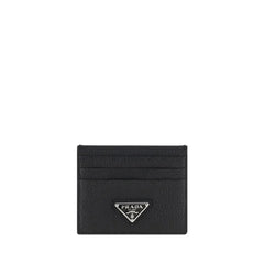 Carteira de couro Bos Taurus preto Prada com o icónico logótipo triangular de esmalte na parte frontal exterior.