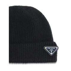 Prada Black Fleece Wool Beanie - S - Beanies
