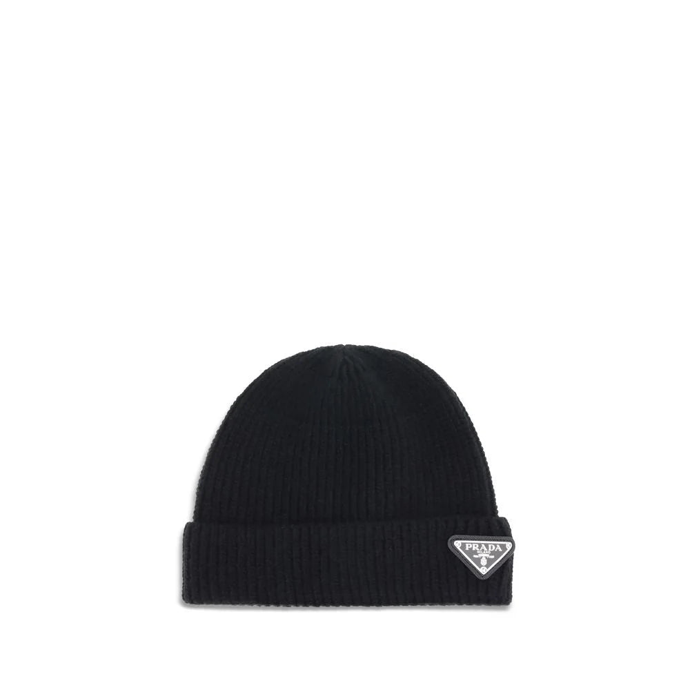 Prada Black Fleece Wool Beanie - S - Beanies