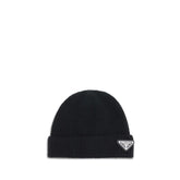 Prada Black Fleece Wool Beanie - S - Beanies