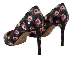 Prada Black Leather Floral Heels Stilettos Pumps - EU39.5/US9