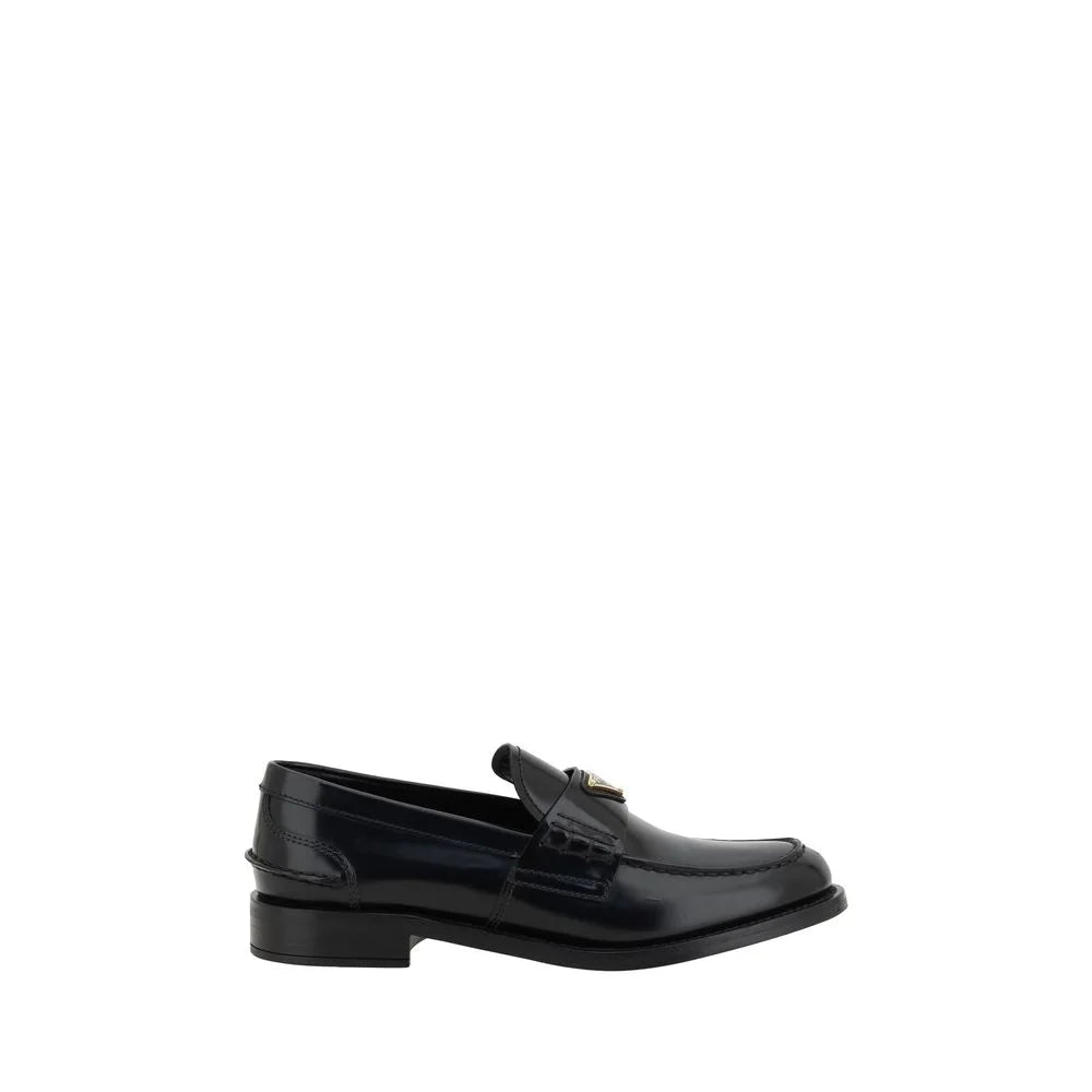 Prada Black Leather Logo Loafers - EU36.5/US6 - Flats
