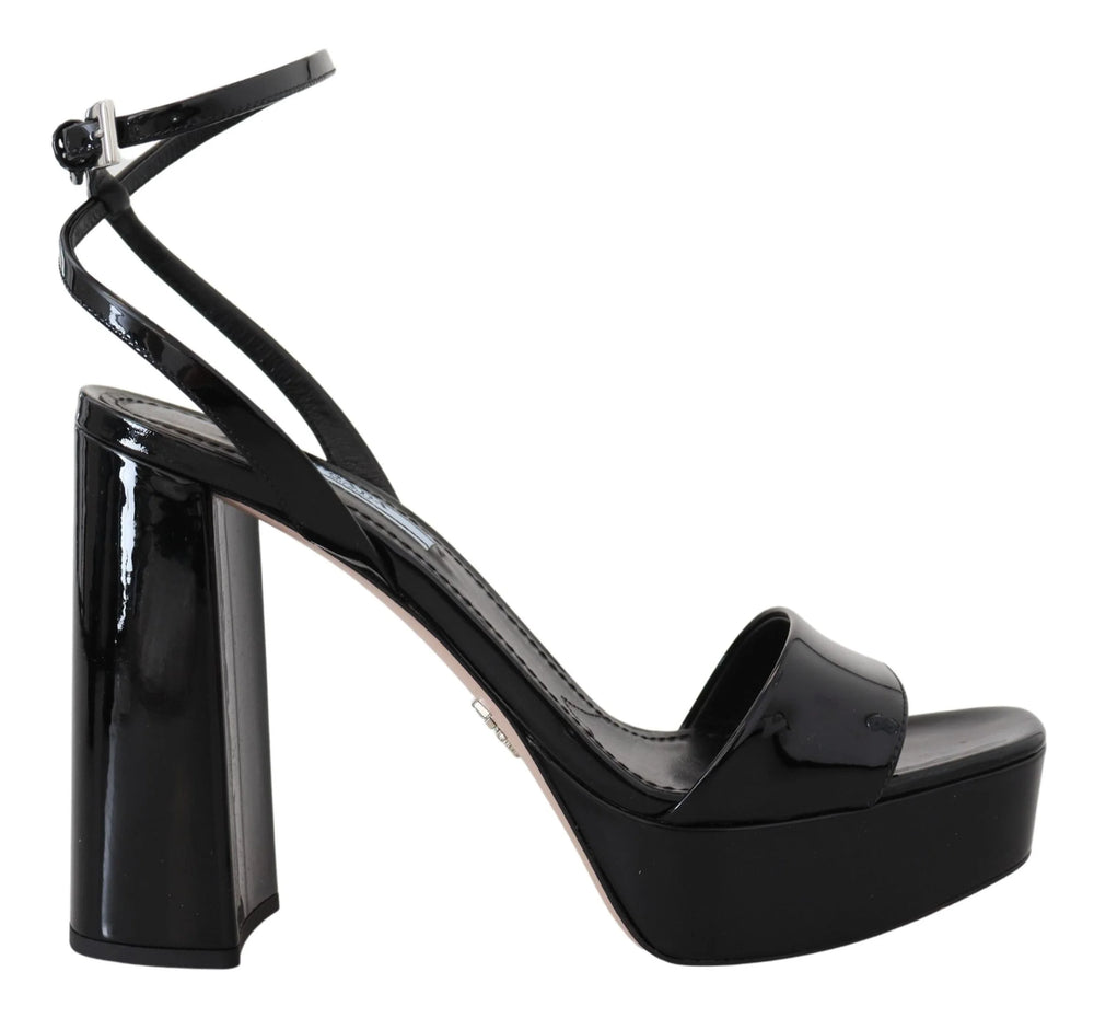 Prada Black Patent Sandals Ankle Strap Heels Leather - EU35/US4.5 - Sandals