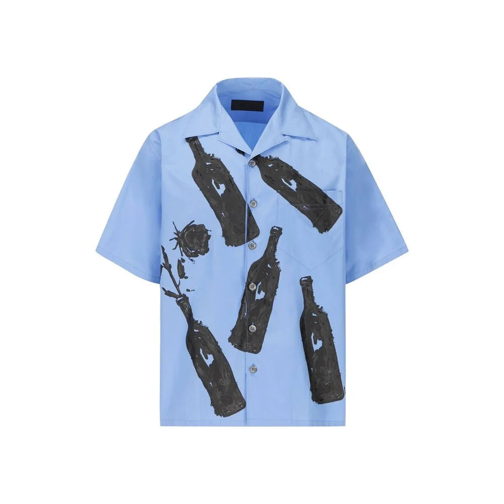 Prada Blue Cotton Pattern Shirt - L