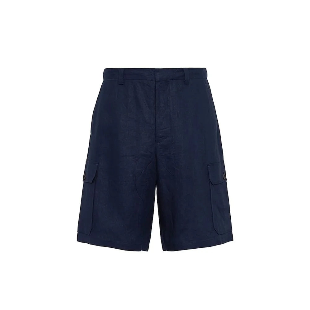 Prada Blå Linen Bermuda Shorts - 48 | M