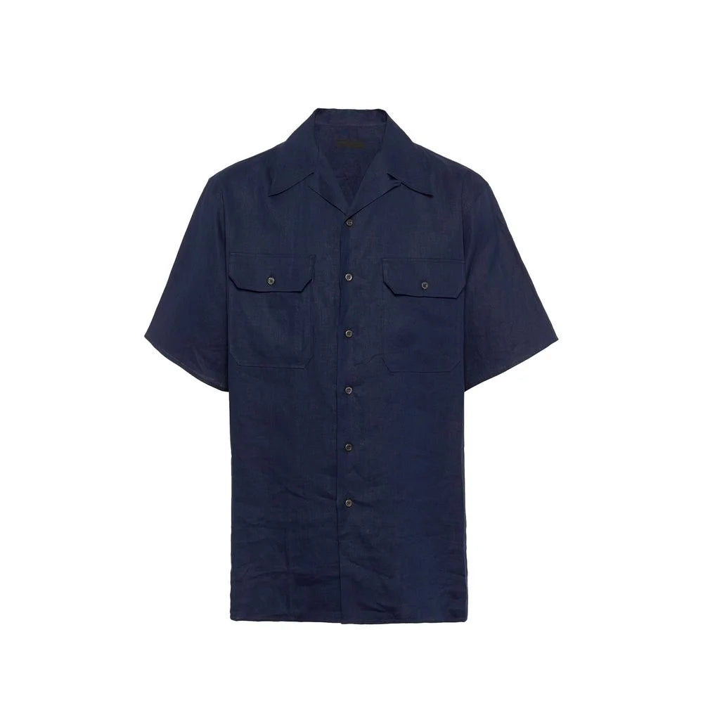 Prada Blue Linen Shortsleeve Shirt - L