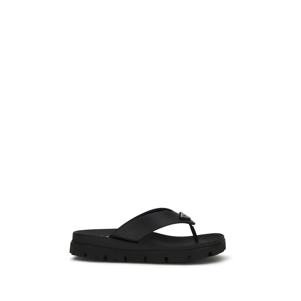 Prada Brown Calf Leather Bos Taurus Flip-Flop Sandals