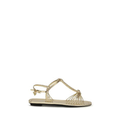 Prada Gold Calf Leather Bos Taurus Flat Sandals
