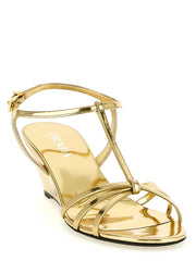 Prada Gold Calfskin Wedge Sandals - EU40/US10