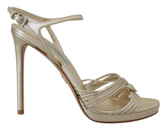 Prada Gold Leather Sandals Ankle Strap Heels Stiletto Sandal - Sandals