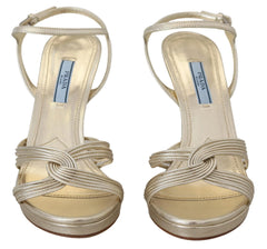 Prada Gold Leather Sandals Ankle Strap Heels Stiletto Sandal - EU36.5/US6