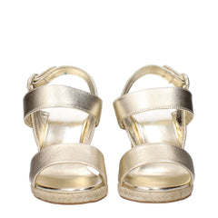 Prada Gold Leather Wedges Sandals