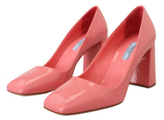 Prada Pink Patent Leather Block Heels Pumps Classic - Heels