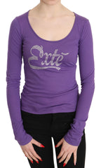 Purple Exte Crystal Embellished Long Sleeve Top Blouse - IT40|S - Blouses