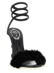 RENE CAOVILLA Black Leather Stiletto Heel Sandals